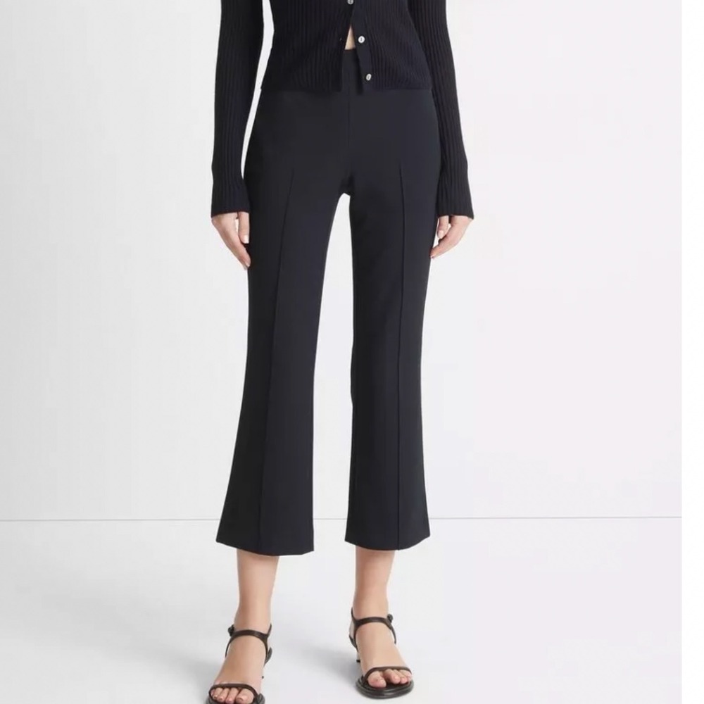Vince mid-rise Pintuck Crop Flare Trousers womens size 2 Black Italian Fabric